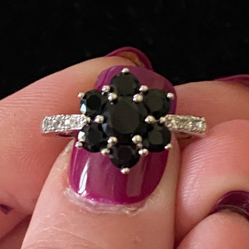 STAMPED S925 BLACK SAPPHIRE/CZs RING - Picture 6 of 10